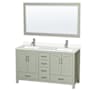 Wyndham Collection Sheffield 60" Free Standing Double Basin Vanity Set with Cabinet, Quartz Vanity Top, and Framed Mirror Light Green / White Quartz Top / Brushed Nickel Hardware