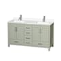 Wyndham Collection Sheffield 60" Free Standing Double Basin Vanity Set with Cabinet and Quartz Vanity Top Light Green / White Quartz Top / Brushed Nickel Hardware