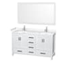 Wyndham Collection Sheffield 60" Free Standing Double Basin Vanity Set with Cabinet, Cultured Marble Vanity Top, and Framed Mirror White / Carrara Cultured Marble Top / Brushed Chrome Hardware