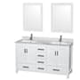 Wyndham Collection Sheffield 60" Free Standing Double Basin Vanity Set with Hardwood Cabinet, Marble Vanity Top, Framed Mirrors, and Undermount Rectangular Sinks White / White Carrara Marble Top / Brushed Chrome Hardware