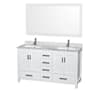 Wyndham Collection Sheffield 60" Free Standing Double Basin Vanity Set with Cabinet, Marble Vanity Top, and Framed Mirror White / White Carrara Marble Top / Brushed Chrome Hardware