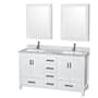 Wyndham Collection Sheffield 60" Free Standing Double Basin Vanity Set with Cabinet, Marble Vanity Top, and Medicine Cabinets White / White Carrara Marble Top / Brushed Chrome Hardware