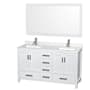 Wyndham Collection Sheffield 60" Free Standing Double Basin Vanity Set with Cabinet, Quartz Vanity Top, and Framed Mirror White / Giotto Quartz Top / Brushed Chrome Hardware