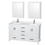Wyndham Collection Sheffield 60" Free Standing Double Basin Vanity Set with Cabinet, Quartz Vanity Top, and Medicine Cabinet White / Giotto Quartz Top / Brushed Chrome Hardware