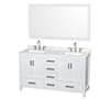 Wyndham Collection Sheffield 60" Free Standing Double Basin Vanity Set with Cabinet, Quartz Vanity Top, and Framed Mirror White / Giotto Quartz Top / Brushed Chrome Hardware