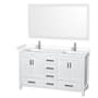 Wyndham Collection Sheffield 60" Free Standing Double Basin Vanity Set with Cabinet, Cultured Marble Vanity Top, and Framed Mirror White / White Cultured Marble Top / Brushed Chrome Hardware