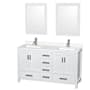 Wyndham Collection Sheffield 60" Free Standing Double Basin Vanity Set with Cabinet, Quartz Vanity Top, and Framed Mirror White / White Quartz Top / Brushed Chrome Hardware