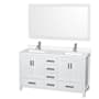 Wyndham Collection Sheffield 60" Free Standing Double Basin Vanity Set with Cabinet, Quartz Vanity Top, and Framed Mirror White / White Quartz Top / Brushed Chrome Hardware