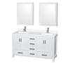 Wyndham Collection Sheffield 60" Free Standing Double Basin Vanity Set with Cabinet, Quartz Vanity Top, and Medicine Cabinet White / White Quartz Top / Brushed Chrome Hardware
