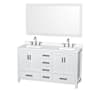 Wyndham Collection Sheffield 60" Free Standing Double Basin Vanity Set with Cabinet, Quartz Vanity Top, and Framed Mirror White / White Quartz Top / Brushed Chrome Hardware