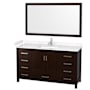 Wyndham Collection Sheffield 60" Free Standing Single Basin Vanity Set with Cabinet, Cultured Marble Vanity Top, and Framed Mirror Espresso / Carrara Cultured Marble Top / Brushed Chrome Hardware