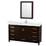Wyndham Collection Sheffield 60" Free Standing Single Basin Vanity Set with Cabinet, Cultured Marble Vanity Top, and Medicine Cabinet Espresso / Carrara Cultured Marble Top / Brushed Chrome Hardware