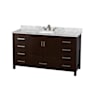 Wyndham Collection Sheffield 60" Free Standing Single Basin Vanity Set with Cabinet and Marble Vanity Top Espresso / White Carrara Marble Top / Brushed Chrome Hardware