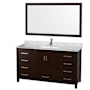 Wyndham Collection Sheffield 60" Free Standing Single Basin Vanity Set with Cabinet, Marble Vanity Top, and Framed Mirror Espresso / White Carrara Marble Top / Brushed Chrome Hardware