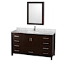 Wyndham Collection Sheffield 60" Free Standing Single Basin Vanity Set with Cabinet, Marble Vanity Top, and Medicine Cabinet Espresso / White Carrara Marble Top / Brushed Chrome Hardware