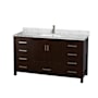 Wyndham Collection Sheffield 60" Free Standing Single Basin Vanity Set with Cabinet and Marble Vanity Top Espresso / White Carrara Marble Top / Brushed Chrome Hardware
