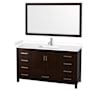Wyndham Collection Sheffield 60" Free Standing Single Basin Vanity Set with Cabinet, Cultured Marble Vanity Top, and Framed Mirror Espresso / White Cultured Marble Top / Brushed Chrome Hardware