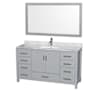 Wyndham Collection Sheffield 60" Free Standing Single Basin Vanity Set with Cabinet, Marble Vanity Top, and Framed Mirror Gray / White Carrara Marble Top / Brushed Chrome Hardware