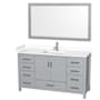 Wyndham Collection Sheffield 60" Free Standing Single Basin Vanity Set with Cabinet, Cultured Marble Vanity Top, and Framed Mirror Gray / White Cultured Marble Top / Brushed Chrome Hardware