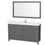 Wyndham Collection Sheffield 60" Free Standing Single Basin Vanity Set with Cabinet, Cultured Marble Vanity Top, and Framed Mirror Dark Gray / Carrara Cultured Marble Top / Brushed Chrome Hardware