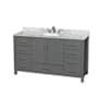 Wyndham Collection Sheffield 60" Free Standing Single Basin Vanity Set with Cabinet and Marble Vanity Top Dark Gray / White Carrara Marble Top / Brushed Chrome Hardware