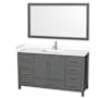 Wyndham Collection Sheffield 60" Free Standing Single Basin Vanity Set with Cabinet, Cultured Marble Vanity Top, and Framed Mirror Dark Gray / White Cultured Marble Top / Brushed Chrome Hardware