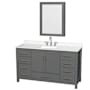 Wyndham Collection Sheffield 60" Free Standing Single Basin Vanity Set with Cabinet, Quartz Vanity Top, and Medicine Cabinet Dark Gray / White Quartz Top / Brushed Chrome Hardware