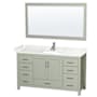 Wyndham Collection Sheffield 60" Free Standing Single Basin Vanity Set with Cabinet, Cultured Marble Vanity Top, and Framed Mirror Light Green / Carrara Cultured Marble Top / Brushed Nickel Hardware