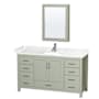 Wyndham Collection Sheffield 60" Free Standing Single Basin Vanity Set with Cabinet, Cultured Marble Vanity Top, and Medicine Cabinet Light Green / Carrara Cultured Marble Top / Brushed Nickel Hardware