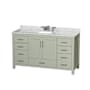 Wyndham Collection Sheffield 60" Free Standing Single Basin Vanity Set with Cabinet and Marble Vanity Top Light Green / Brushed Nickel Hardware