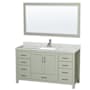 Wyndham Collection Sheffield 60" Free Standing Single Basin Vanity Set with Cabinet, Marble Vanity Top, and Framed Mirror Light Green / Brushed Nickel Hardware