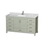 Wyndham Collection Sheffield 60" Free Standing Single Basin Vanity Set with Cabinet and Marble Vanity Top Light Green / Brushed Nickel Hardware