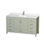 Wyndham Collection Sheffield 60" Free Standing Single Basin Vanity Set with Cabinet and Quartz Vanity Top Light Green / Giotto Quartz Top / Brushed Nickel Hardware
