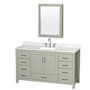 Wyndham Collection Sheffield 60" Free Standing Single Basin Vanity Set with Cabinet, Quartz Vanity Top, and Medicine Cabinet Light Green / Giotto Quartz Top / Brushed Nickel Hardware
