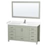 Wyndham Collection Sheffield 60" Free Standing Single Basin Vanity Set with Cabinet, Cultured Marble Vanity Top, and Framed Mirror Light Green / White Cultured Marble Top / Brushed Nickel Hardware