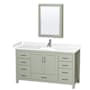 Wyndham Collection Sheffield 60" Free Standing Single Basin Vanity Set with Cabinet, Cultured Marble Vanity Top, and Medicine Cabinet Light Green / White Cultured Marble Top / Brushed Nickel Hardware