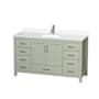 Wyndham Collection Sheffield 60" Free Standing Single Basin Vanity Set with Cabinet and Quartz Vanity Top Light Green / White Quartz Top / Brushed Nickel Hardware