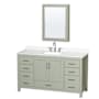 Wyndham Collection Sheffield 60" Free Standing Single Basin Vanity Set with Cabinet, Quartz Vanity Top, and Medicine Cabinet Light Green / White Quartz Top / Brushed Nickel Hardware