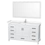 Wyndham Collection Sheffield 60" Free Standing Single Basin Vanity Set with Cabinet, Cultured Marble Vanity Top, and Framed Mirror White / Carrara Cultured Marble Top / Brushed Chrome Hardware