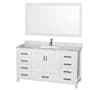 Wyndham Collection Sheffield 60" Free Standing Single Basin Vanity Set with Cabinet, Marble Vanity Top, and Framed Mirror White / White Carrara Marble Top / Brushed Chrome Hardware