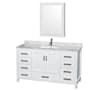 Wyndham Collection Sheffield 60" Free Standing Single Basin Vanity Set with Cabinet, Marble Vanity Top, and Medicine Cabinet White / White Carrara Marble Top / Brushed Chrome Hardware