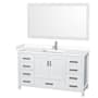Wyndham Collection Sheffield 60" Free Standing Single Basin Vanity Set with Cabinet, Cultured Marble Vanity Top, and Framed Mirror White / White Cultured Marble Top / Brushed Chrome Hardware