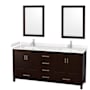 Wyndham Collection Sheffield 72" Free Standing Double Basin Vanity Set with Cabinet, Cultured Marble Vanity Top, and Framed Mirrors Espresso / Carrara Cultured Marble Top / Brushed Chrome Hardware