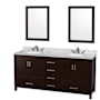 Wyndham Collection Sheffield 72" Free Standing Double Basin Vanity Set with Hardwood Cabinet, Marble Vanity Top, Framed Mirrors, and Undermount Oval Sinks Espresso / White Carrara Marble Top / Brushed Chrome Hardware
