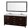 Wyndham Collection Sheffield 72" Free Standing Double Basin Vanity Set with Cabinet, Marble Vanity Top, and Framed Mirror Espresso / White Carrara Marble Top / Brushed Chrome Hardware