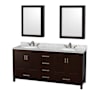 Wyndham Collection Sheffield 72" Free Standing Double Basin Vanity Set with Cabinet, Marble Vanity Top, and Medicine Cabinets Espresso / White Carrara Marble Top / Brushed Chrome Hardware