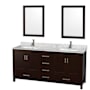 Wyndham Collection Sheffield 72" Freestanding Vanity Set with Hardwood Cabinet, Marble Vanity Top, Two Mirrors, and Two Undermount Rectangular Sinks - Less Faucet(s) Espresso / White Carrara Marble Top / Brushed Chrome Hardware