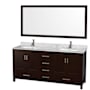 Wyndham Collection Sheffield 72" Free Standing Double Basin Vanity Set with Cabinet, Marble Vanity Top, and Framed Mirror Espresso / White Carrara Marble Top / Brushed Chrome Hardware