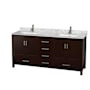 Wyndham Collection Sheffield 72" Free Standing Double Basin Vanity Set with Cabinet and Marble Vanity Top Espresso / White Carrara Marble Top / Brushed Chrome Hardware
