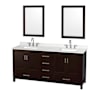 Wyndham Collection Sheffield 72" Free Standing Double Basin Vanity Set with Cabinet, Quartz Vanity Top, and Framed Mirror Espresso / Giotto Quartz Top / Brushed Chrome Hardware